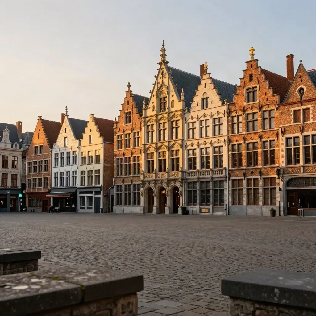 Grand-Place de Lille au soleil couchant, façades flamandes dorées et place calme